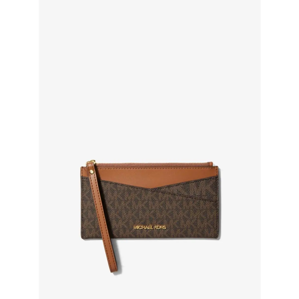 Michael Kors Jet Set Logo Slim Wristlet Wallet Brown W/gold-tone Hardware