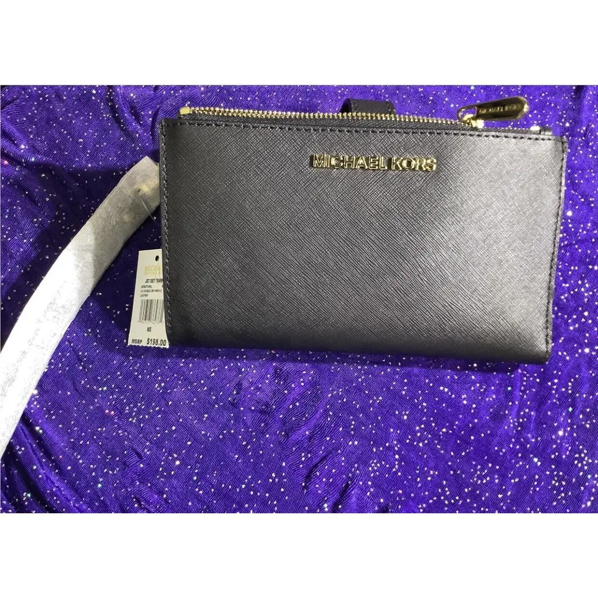 Michael Kors Jet Set Travel Double Zip Wristlet Black Wallet ON