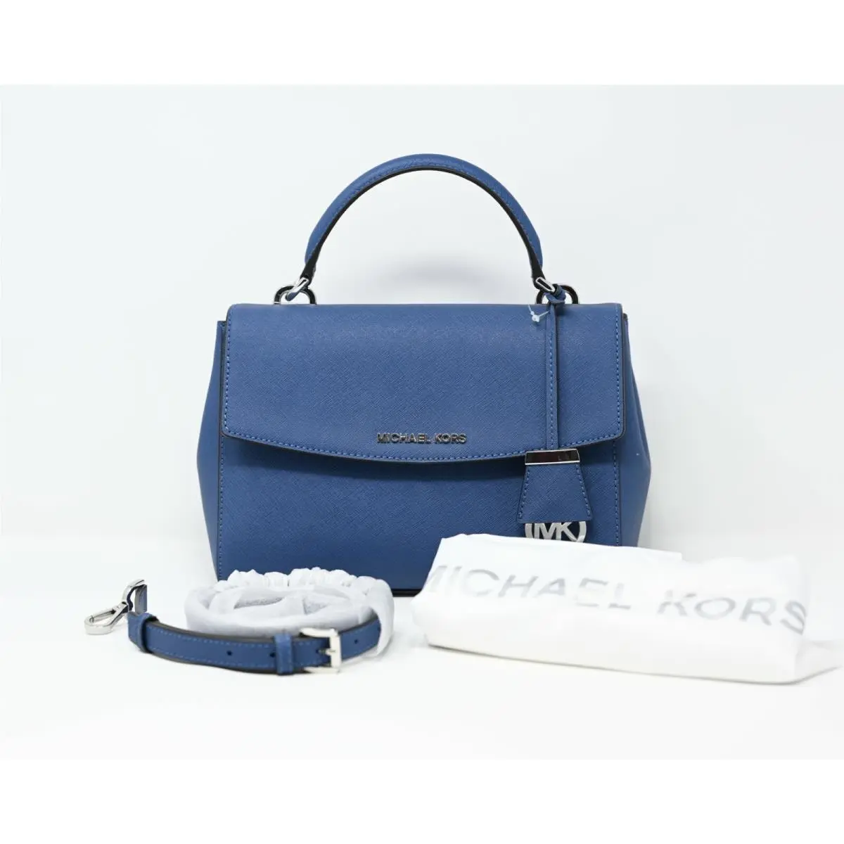 Michael Kors Ava Small Top Handle Satchel Steel Blue Saffiano Leather