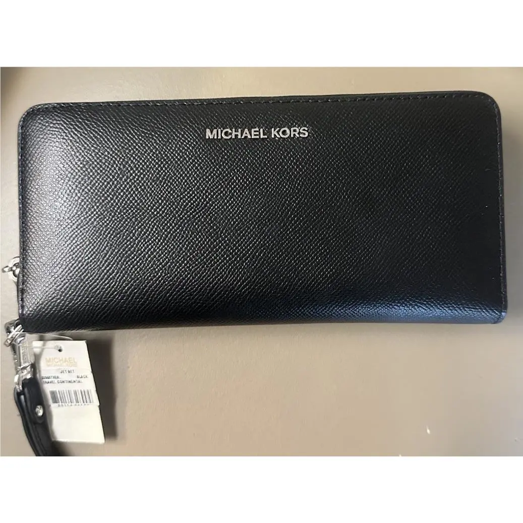 Michael Kors Jet Set Travel Wristlet Wallet Large Saffiano Leather Black