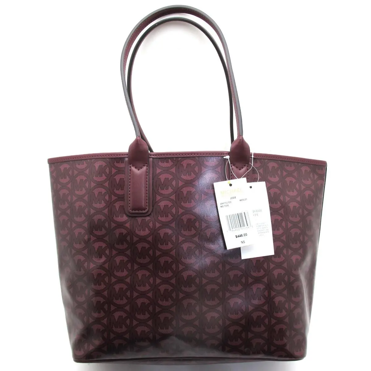 Michael Kors Jodie Med Coated Canvas Tote MK Logo Merlot/burgundy