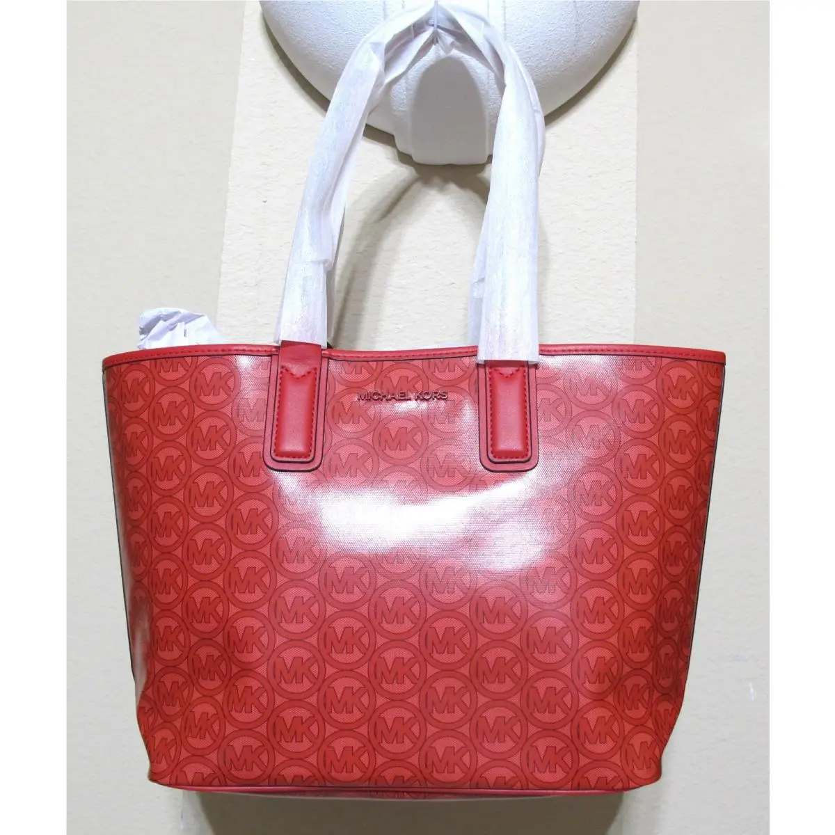 Jodie Travel MD Coated Canvas MK Logo Light Tote Flame Red by Michael Kors