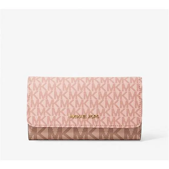 Jet Set Travel Large Trifold Leather/pvc Wallet Powder Blush by Michael Kors