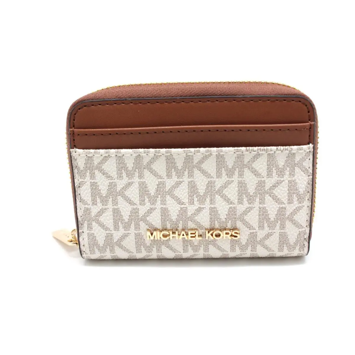 Michael Kors Jet Set Travel Medium Metallic Leather Wallet in Vanilla