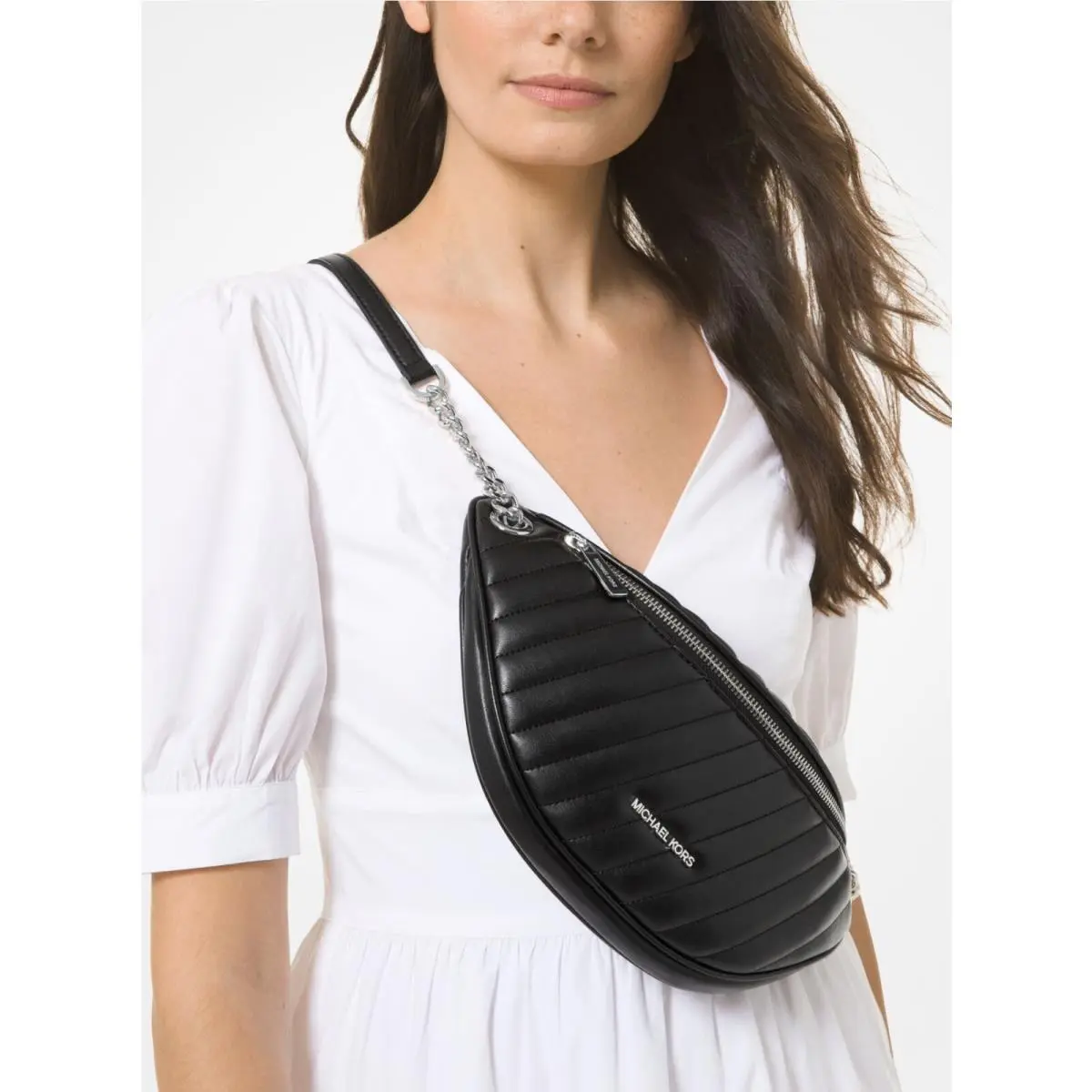 Michael Kors Peyton Quilted Belt Bag Fanny Pack Black w Silver-tone Hardware