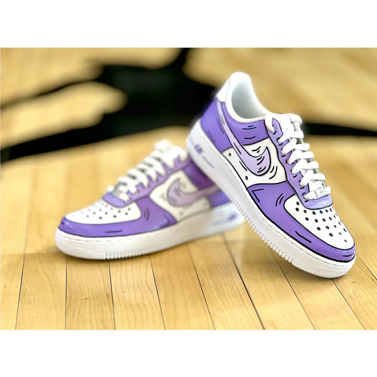 Nike Air Force 1 Custom Shoes Cartoon Retro Comic Graffiti Lilac Light Purple White