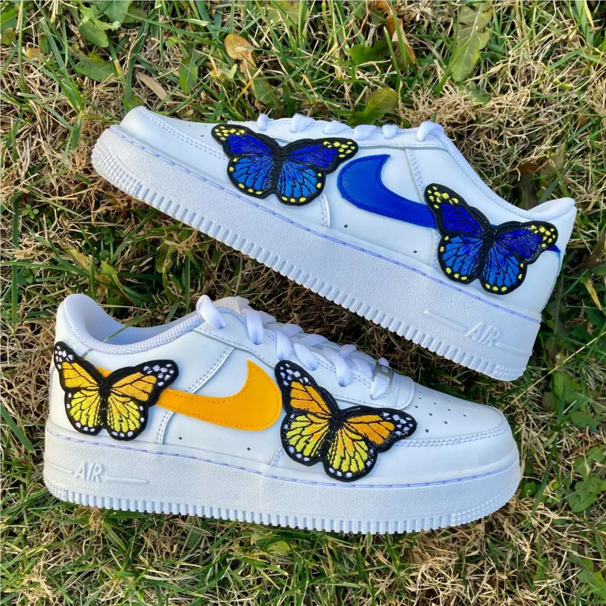 Nike Air Force 1 Custom Blue Orange Butterfly White Shoes Mens Womens Kids Sizes
