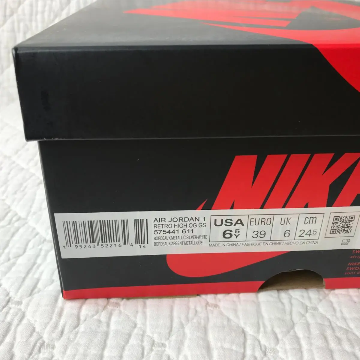 Nike shoes - Air Jordan 1 - Air - 575441-611 - Bordeaux/Metallic Silver White 10
