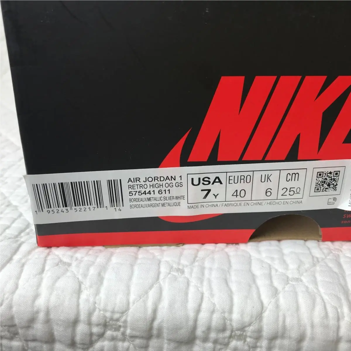 Nike shoes - Air Jordan 1 - Air - 575441-611 - Bordeaux/Metallic Silver White 10