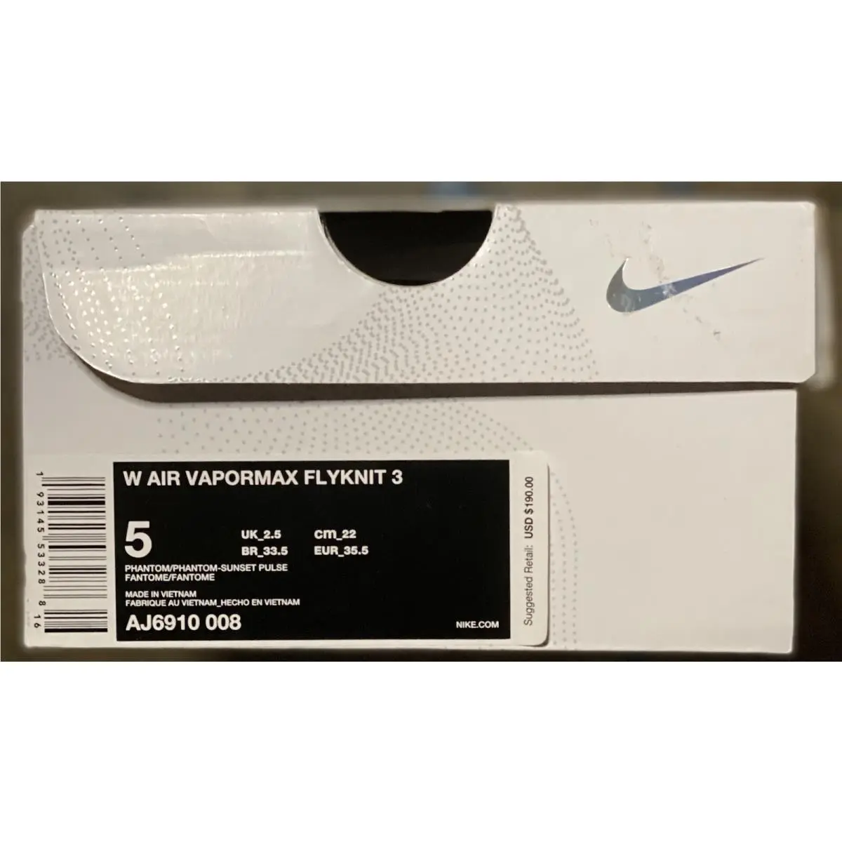Nike shoes - Nike Air Vapormax Flyknit 3 - AJ6910-008 - White, Manufacturer: Phantom (UPC: 193145533387) 5