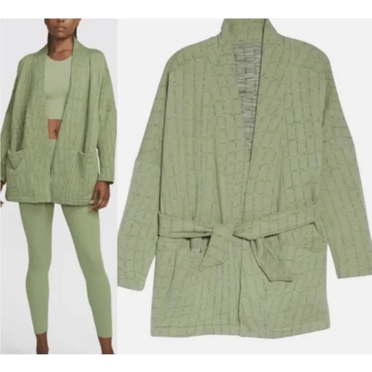 Nike Yoga Thermafit Luxe Women`s Oil Green Jacquard Robe Szxl Reversible Jks