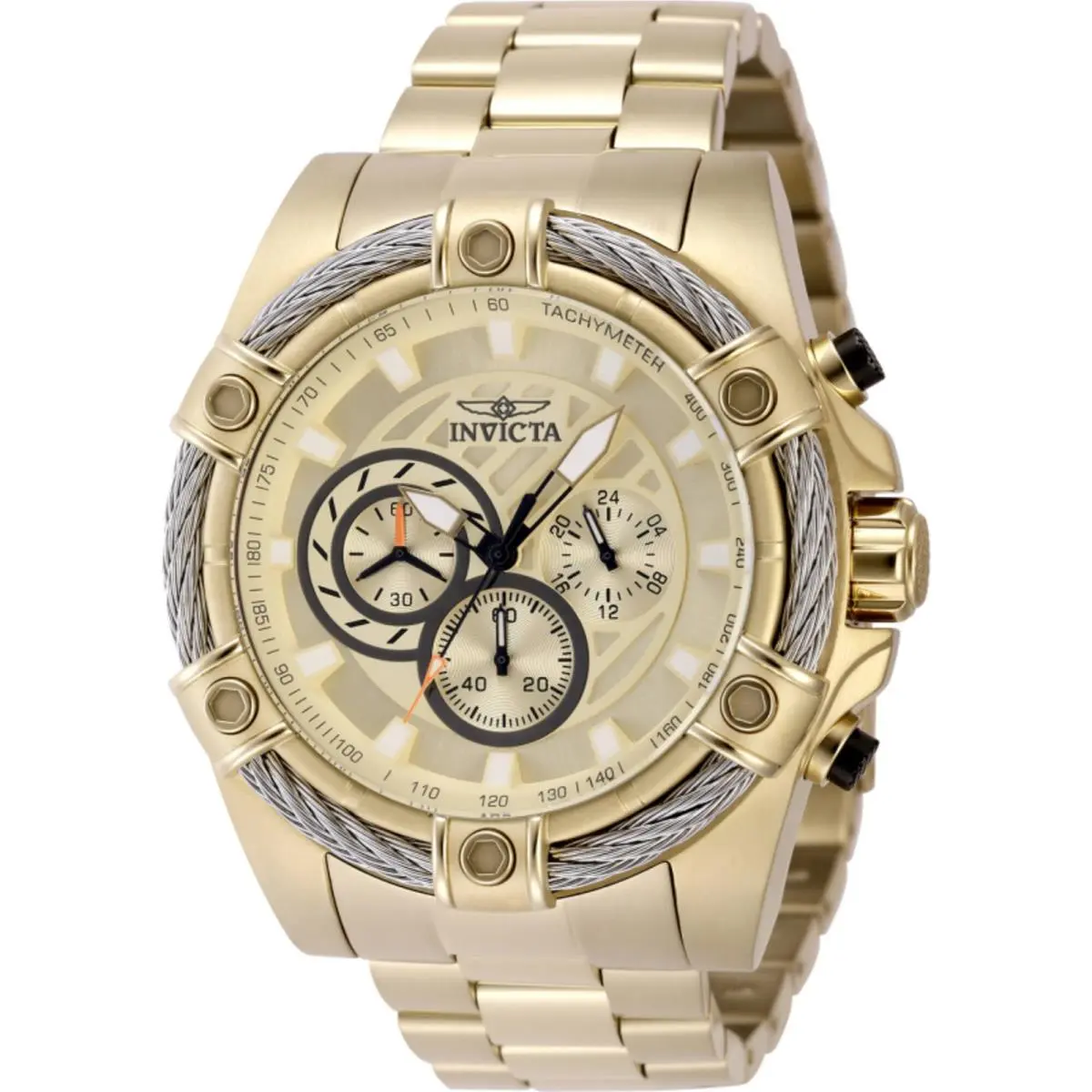 Invicta Men`s Watch Bolt Chronograph Yellow Gold Steel Bracelet Quartz 48866