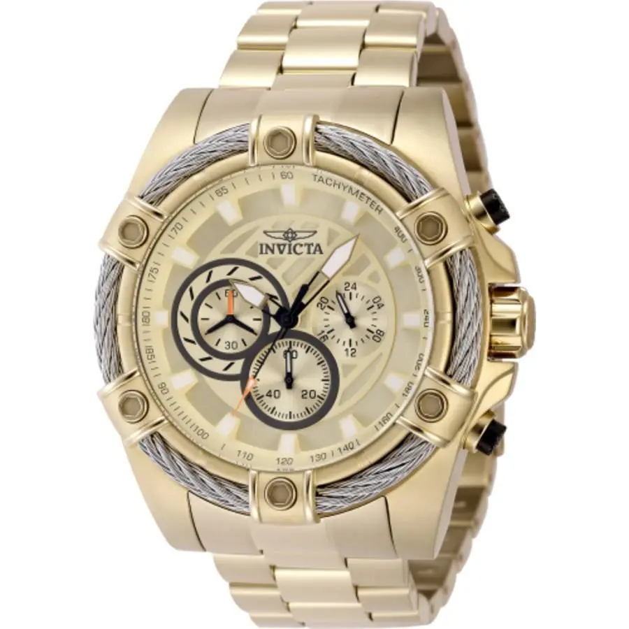 Invicta Bolt Chronograph Gmt Quartz Gold Dial Men`s Watch 48866