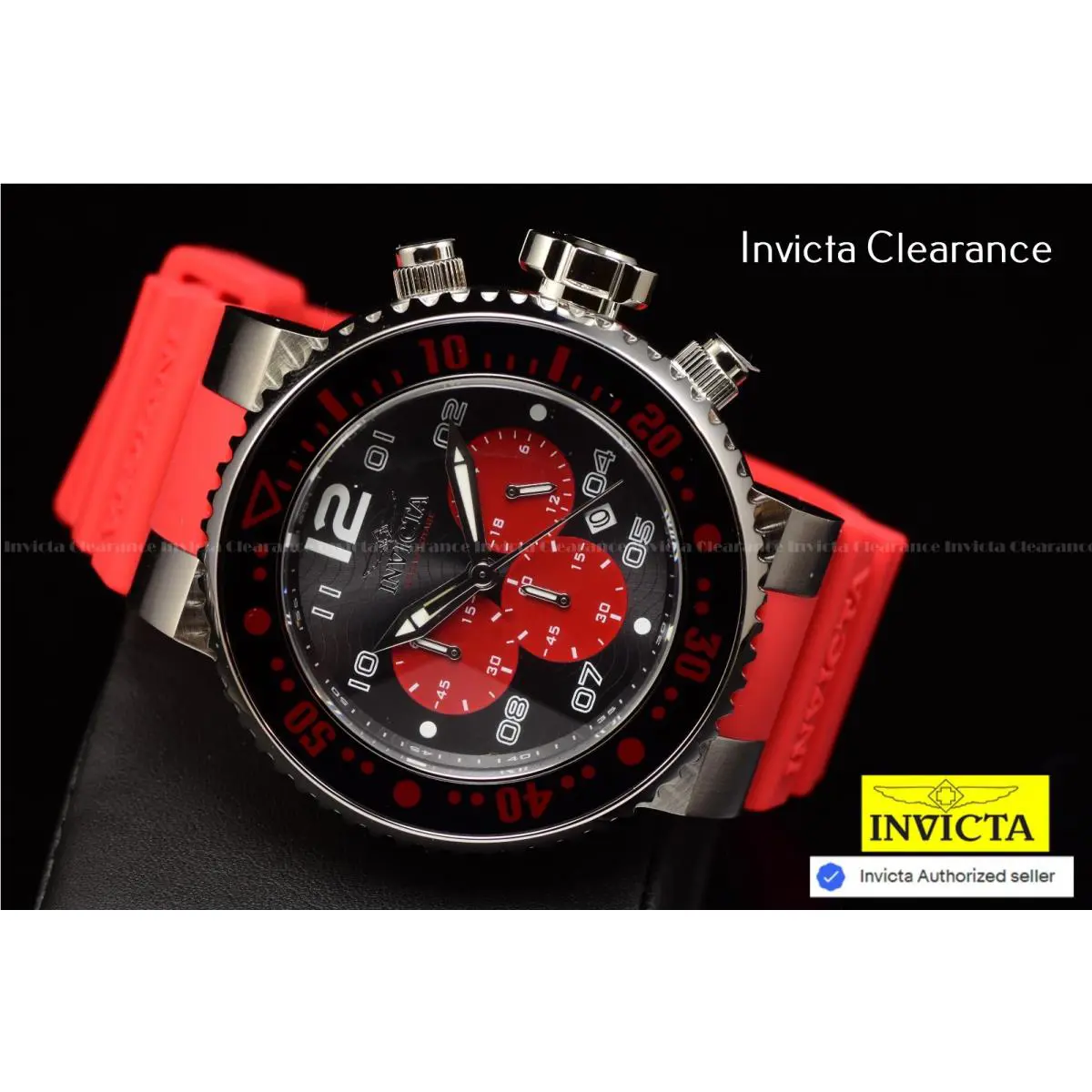Invicta Pro Diver 52mm Gmt Chronograph Red Black Dial Mens Red Tone Watch