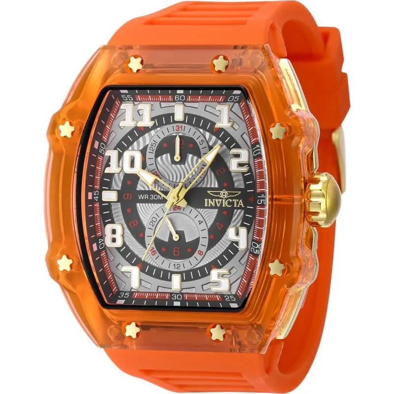 Invicta Men`s 48.5mm Racing Cyclone Quartz Chronograph Orange/gold Tone Watch - Dial: Transparent, Grey, Black, Band: Orange, Bezel: Gray