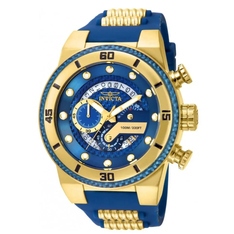 Invicta S1 Rally Men`s 51mm Blue Carbon Fiber Chronograph Silicone Watch 24224 - Dial: Blue, Gold, Multicolor, Yellow, Band: Blue, Bezel: Blue, Gold, Yellow