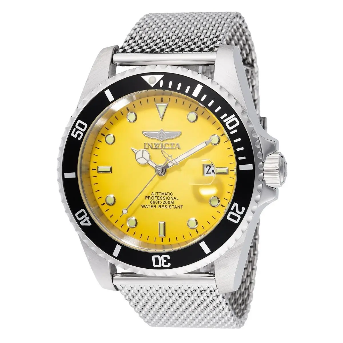 Invicta Pro Diver Automatic Men`s 47mm Sunburst Yellow Fade Mesh Watch 48628