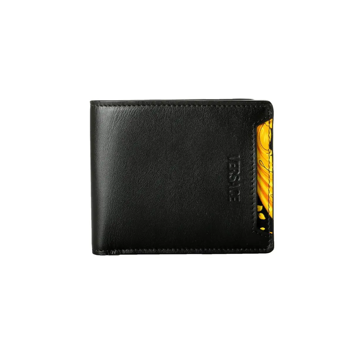 Versace Black Gold Barocco Print Leather Bifold Wallet