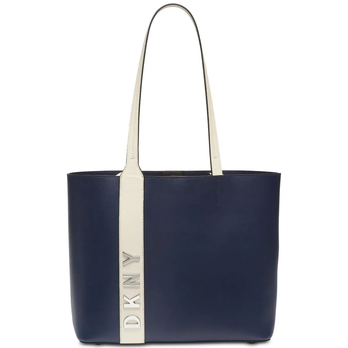 Dkny Bedford Mastrotto Leather Shoulder Tote Black Ivory Silver