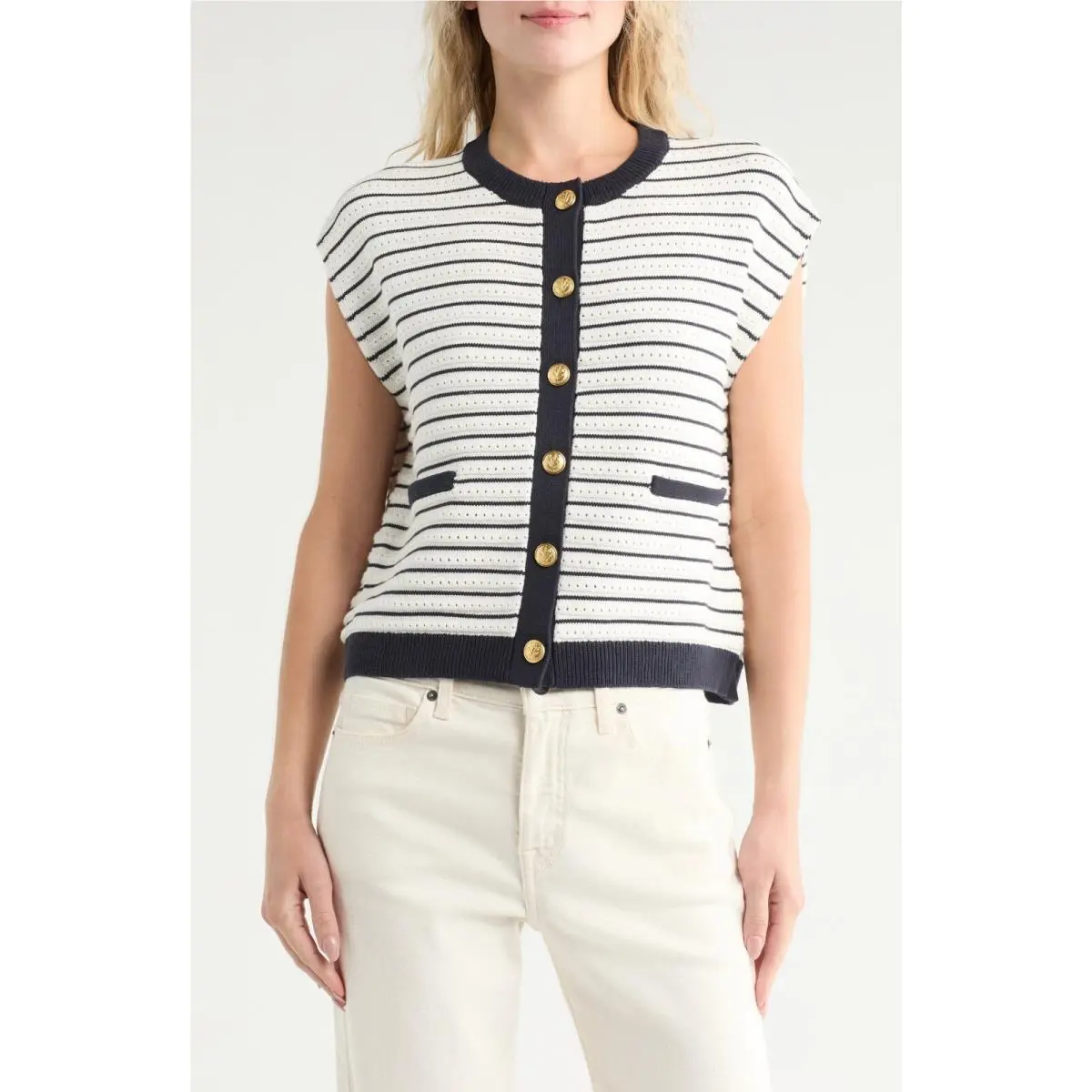 Rag Bone Evelyn Stripe Vest Cardigan Ivory S by Rag & Bone