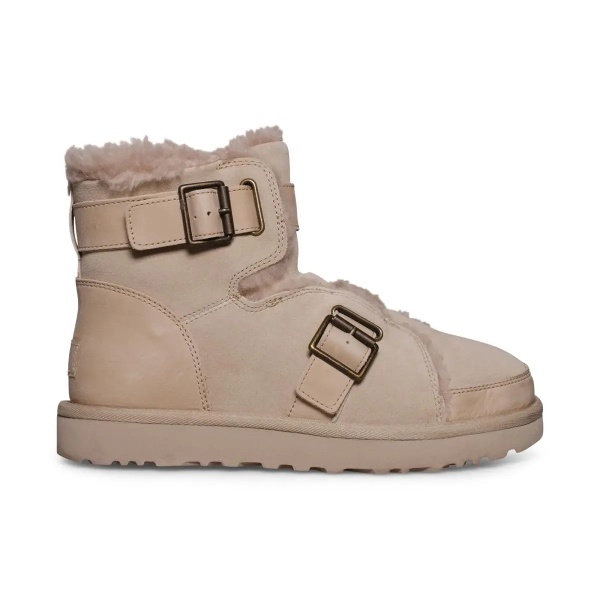 Ugg Dune Mini Buckle Boot Sawdust Suede Sheepskin Women`s Boots Size US 9 - Sawdust