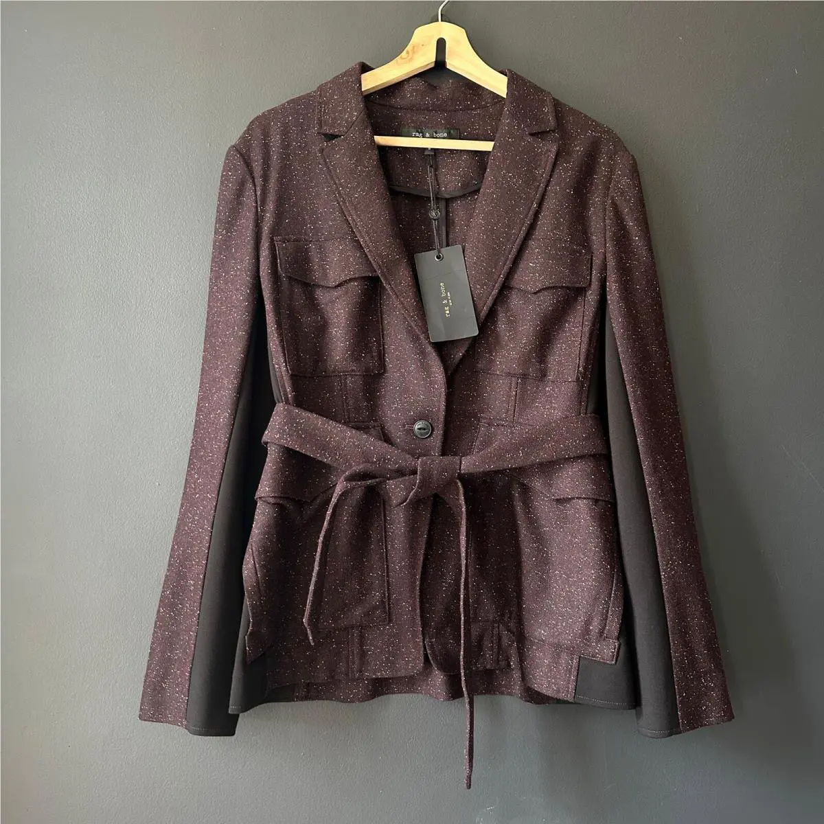 Rag Bone Vera Donegal Wool Blend Burgundy Blazer Jacket Size 8