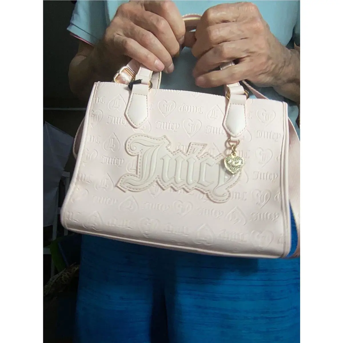 Juicy Couture Powder Blush Upgrade U Mini Tote Bag Embossed Logo Pink Purse