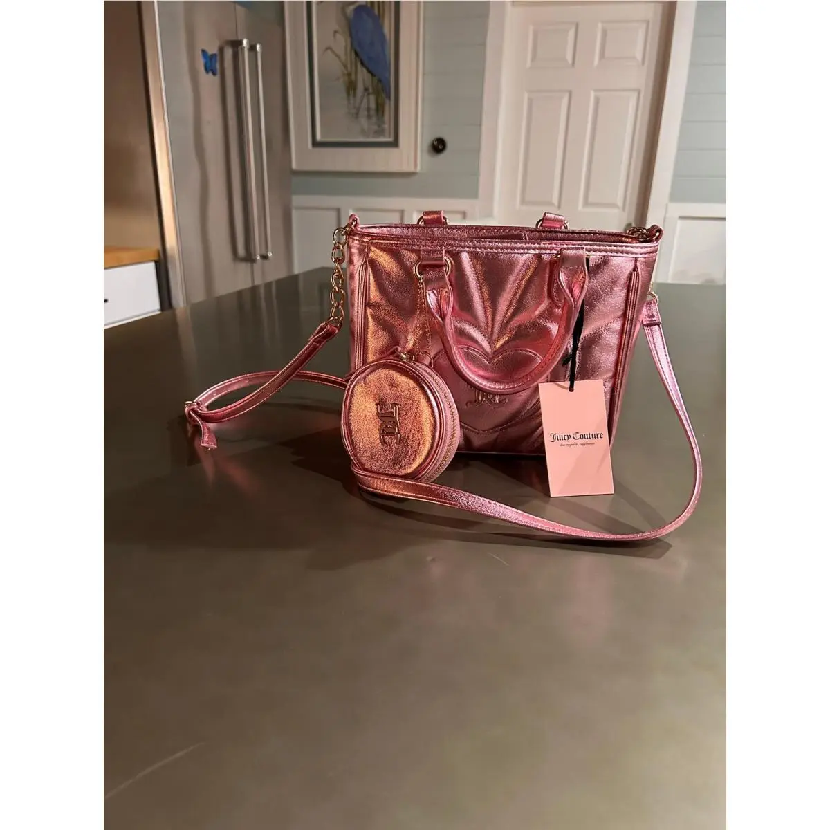 Juicy Couture Only You Mini Tote w/ Pouch Bush Metallic Festival Glam Disco