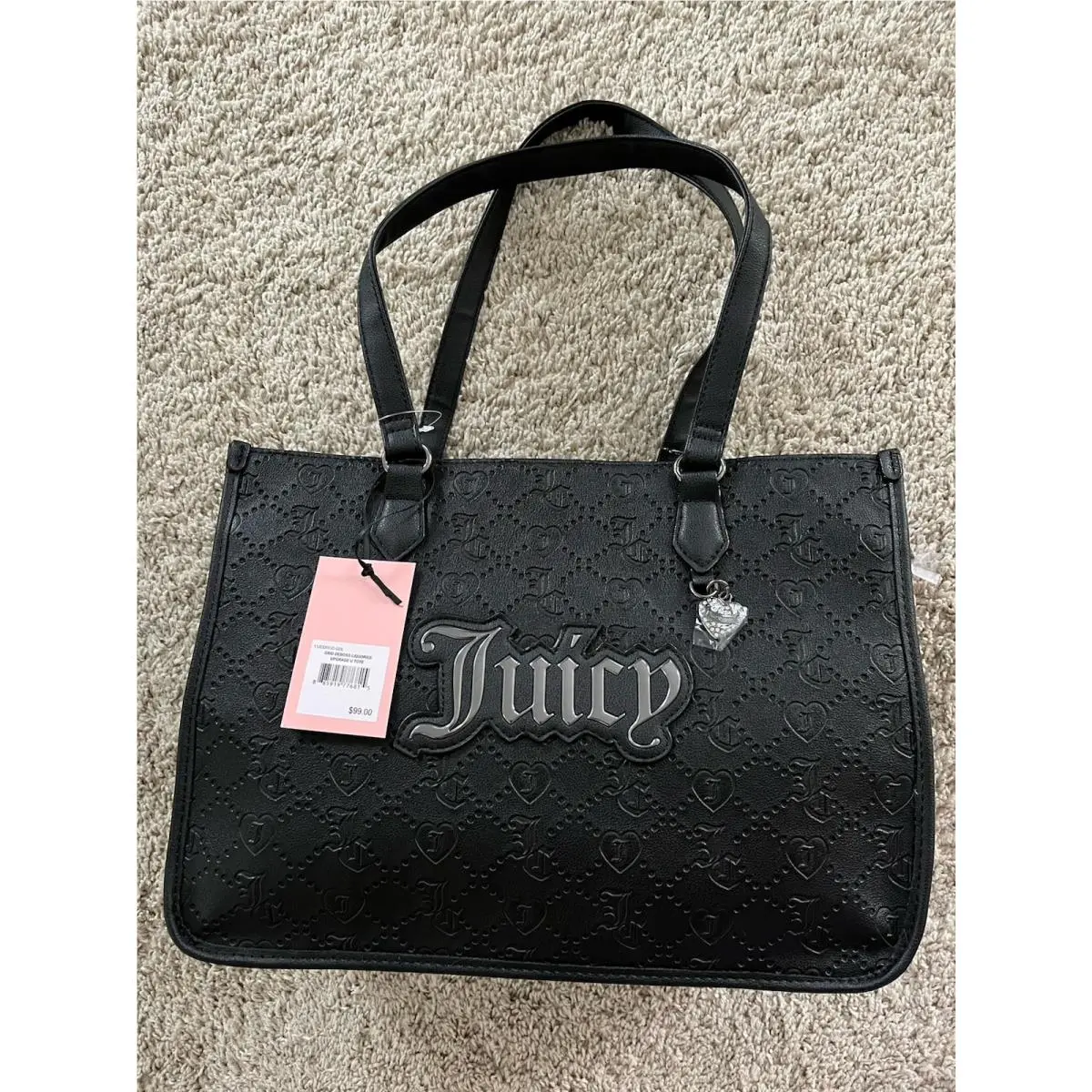 Upgrade U Tote Medium Double Handle Purse w/ Charm Black by Juicy Couture