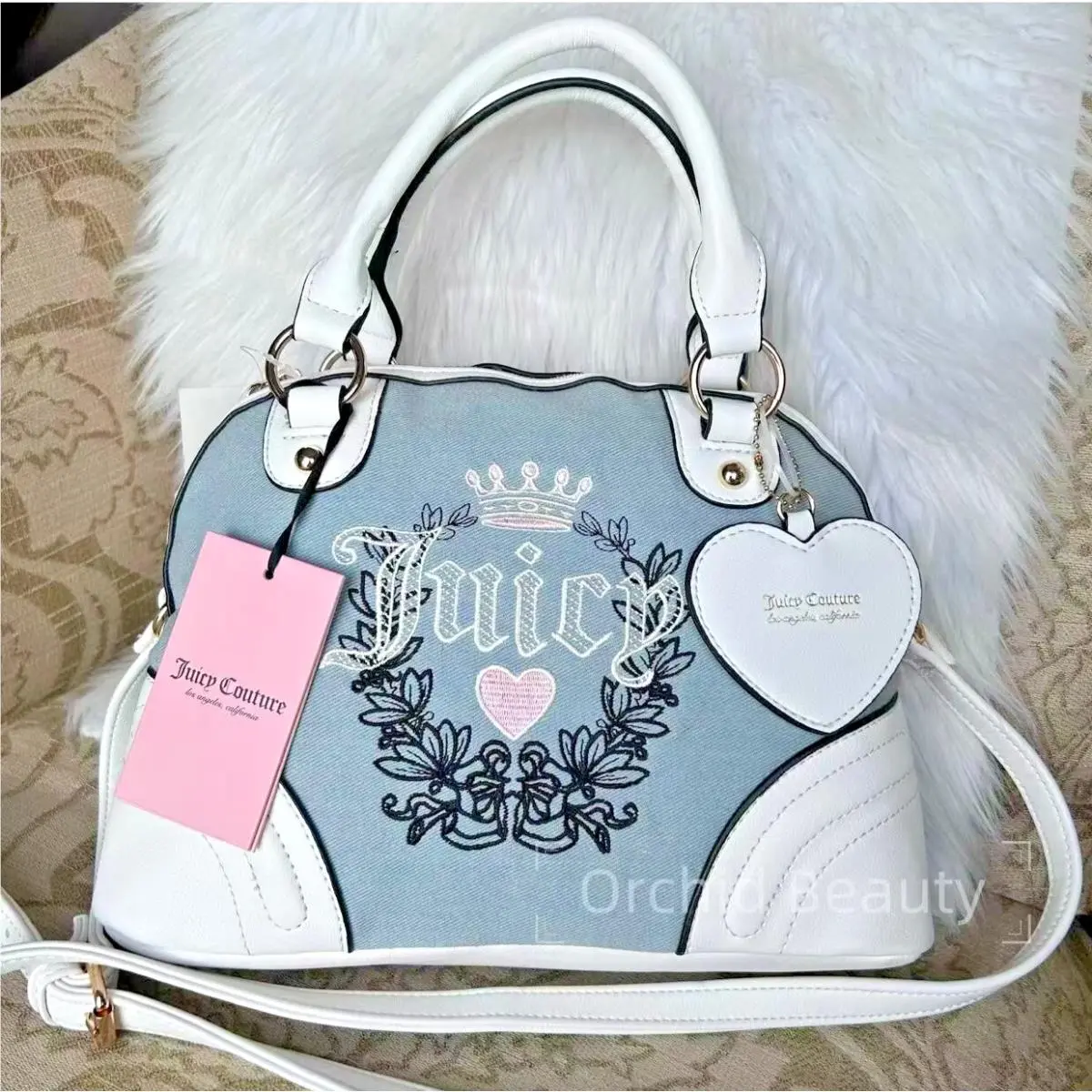 Juicy Couture Denim Heritage Satchel Crossbody Bag