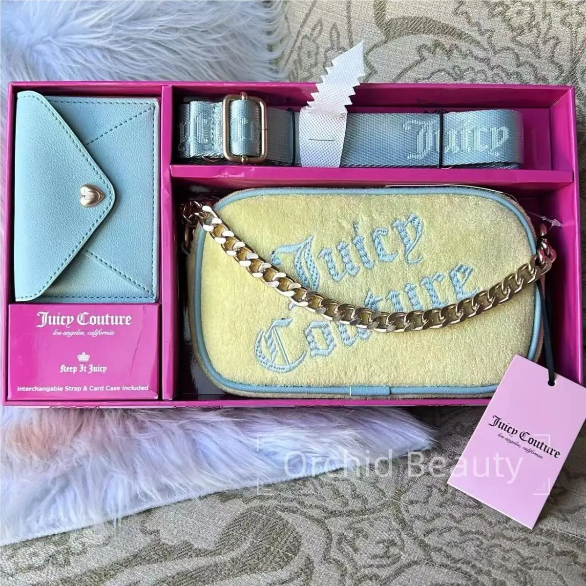 Juicy Couture Slim Camera Crossbody Bag Envelope CC Strap 3PC Set Boxed