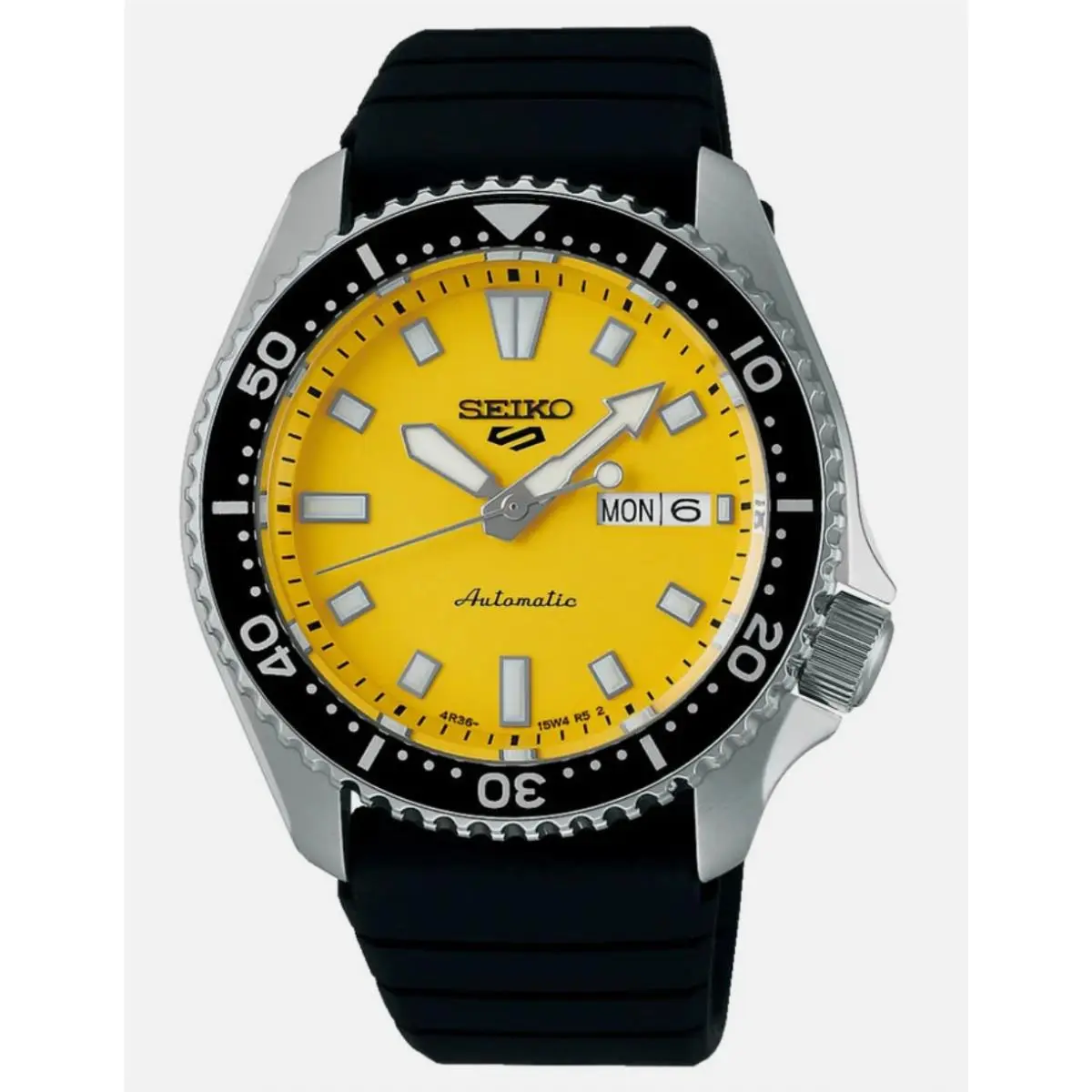 Seiko 5 Sports Skx Series 42.5mm Yellow Dial Rubber Band Watch SRPL87