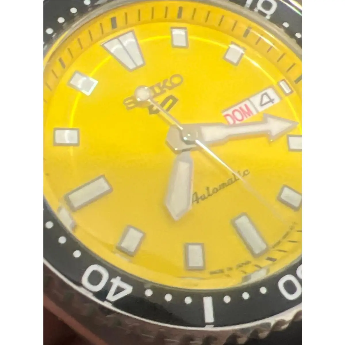 Seiko Men 5 Sports Automatic Yellow Dial 42.5 mm Rubber Strap Watch SRPL87