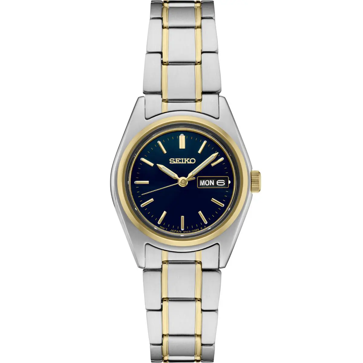 Seiko Essentials Stainless Steel Two-tone Quartz Blue Dial Women`s Watch SUR436 - Dial: Blue, Band: Gold, Silver, Bezel: Gold
