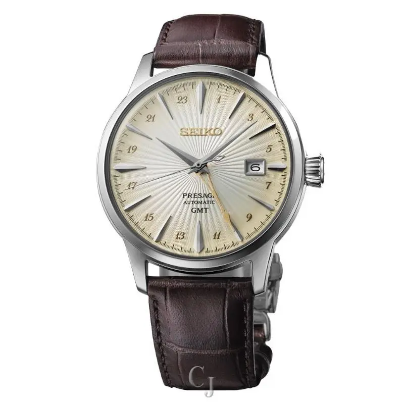 Seiko Presage Cocktail Time Gmt Ivory Dial Automatic Men’s Watch SSK041 - Dial: Ivory, Band: Black, Bezel: Silver
