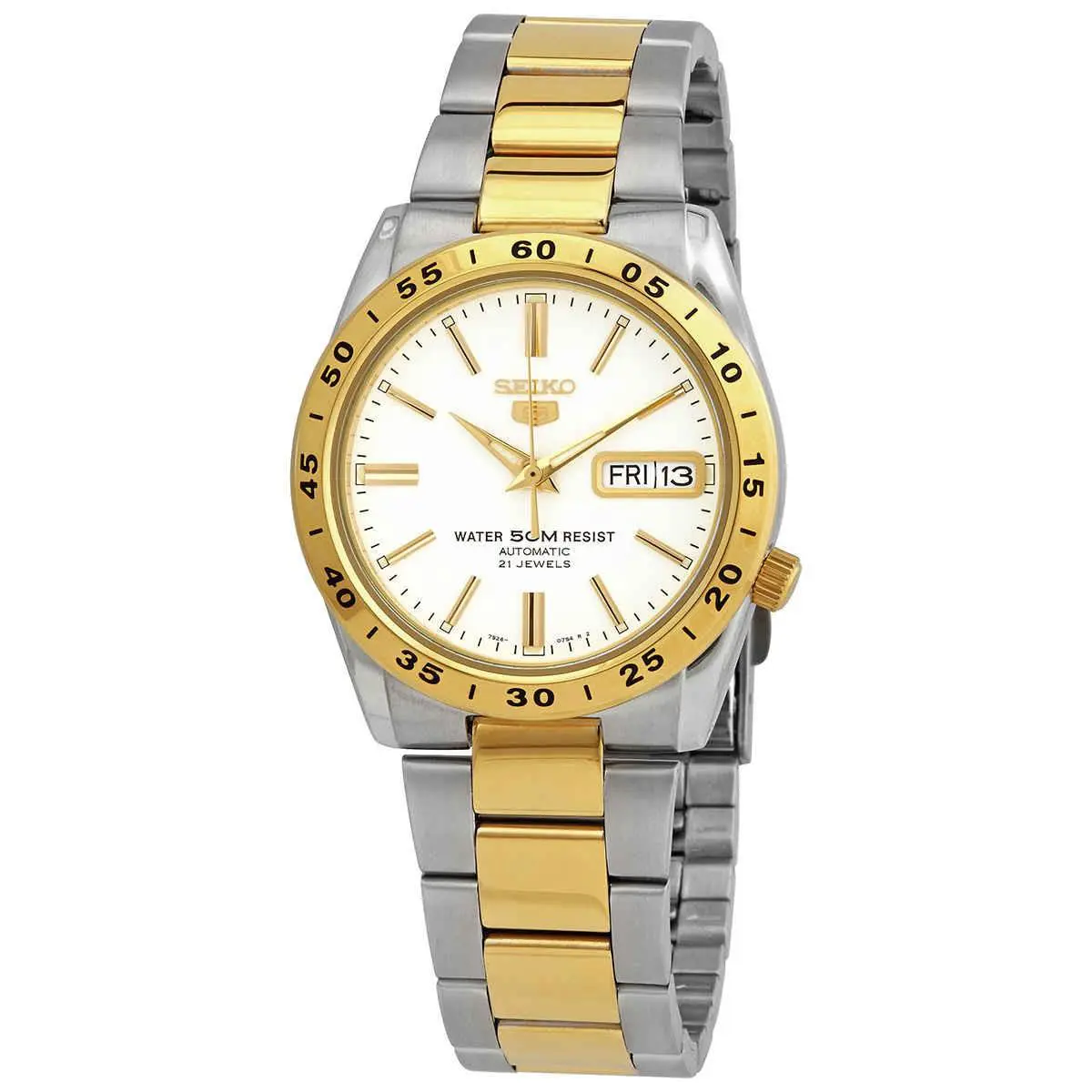 Seiko Automatic White Dial Two-tone Ladies Watch SNKE04 - White, Dial: White, Band: Silver, Gold