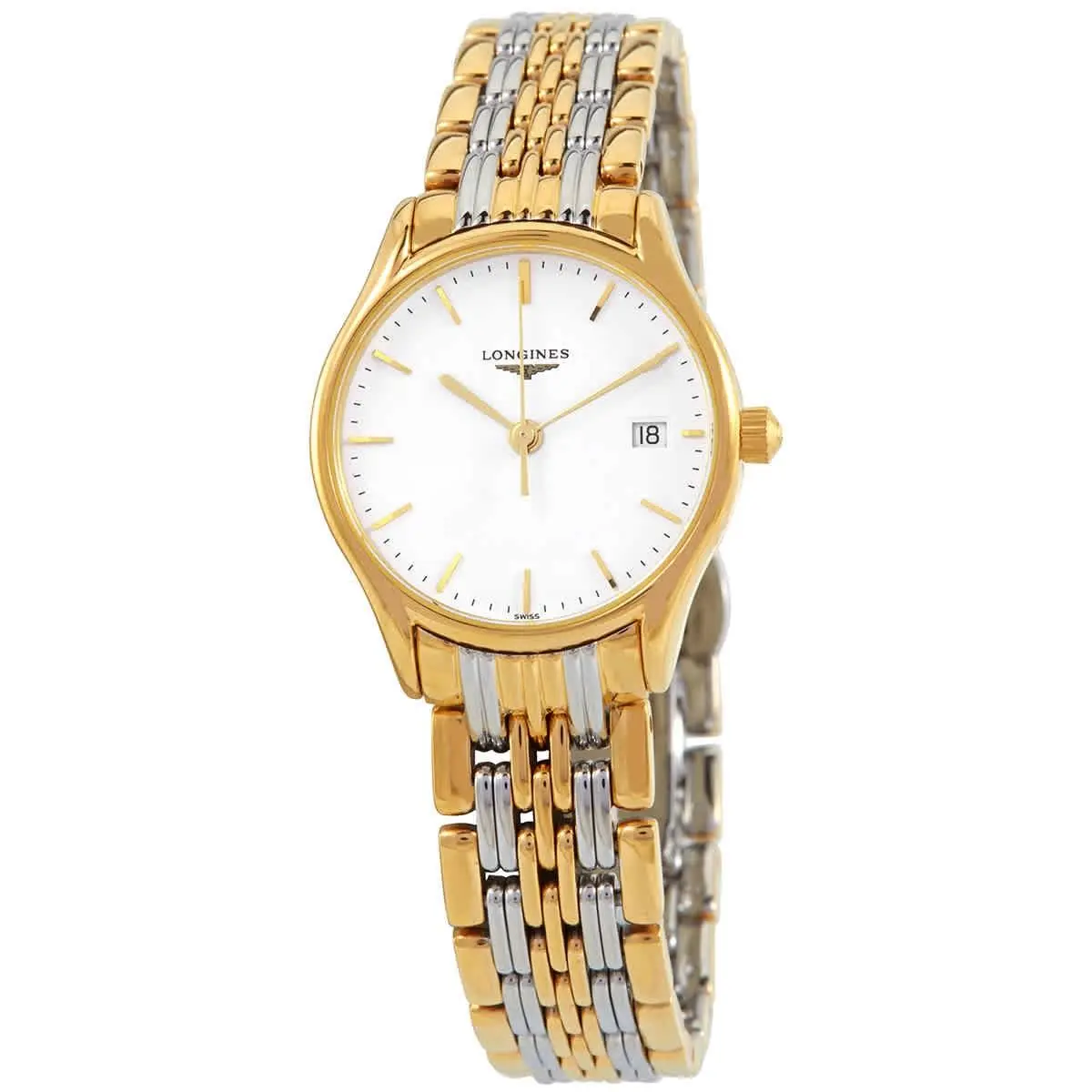 Longines Lyre Quartz White Dial Ladies Watch L 4.259.2.12.7 - Dial: White, Band: Two-tone (Silver-tone and Yellow Gold PVD ), Bezel: Yellow Gold PVD