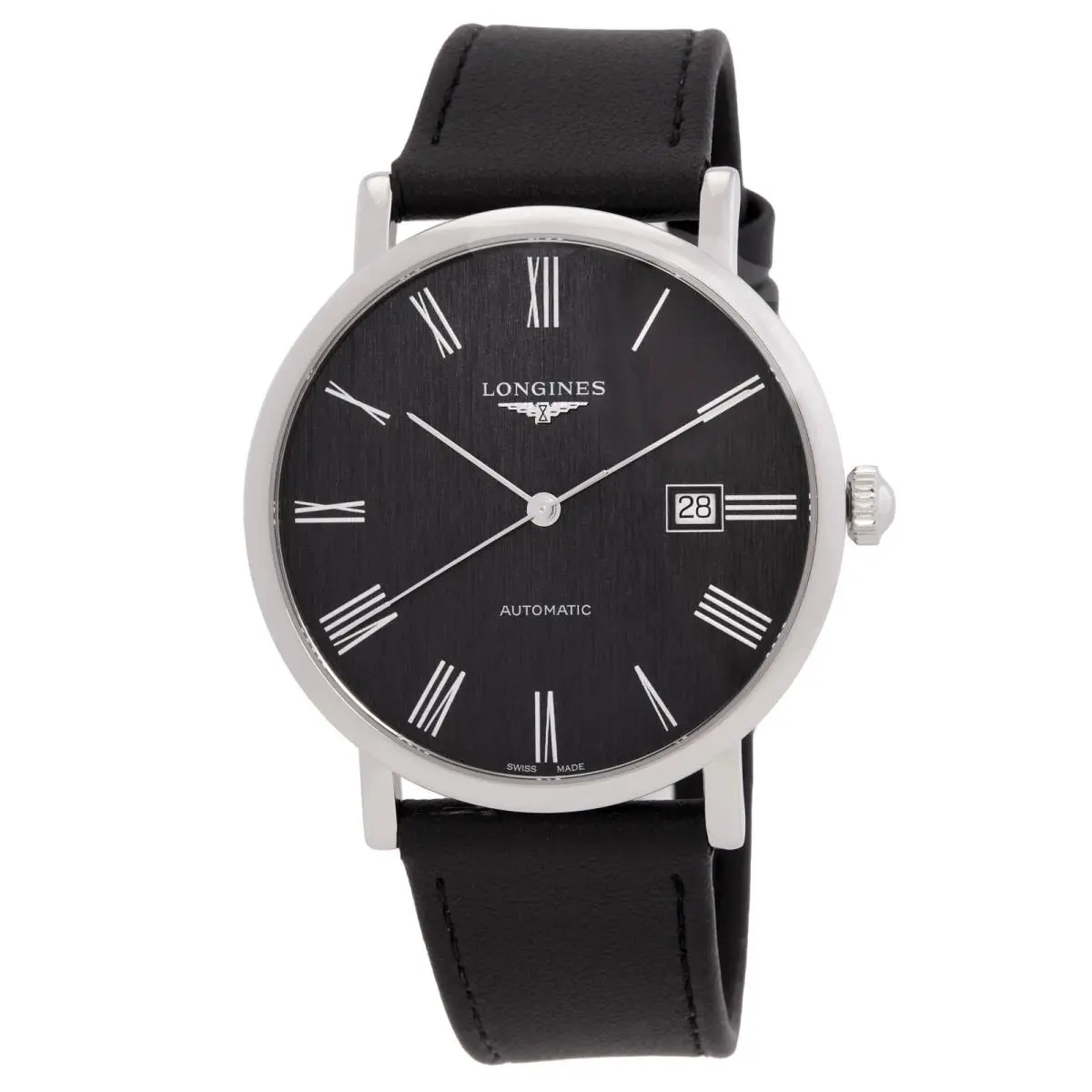 Longines Elegant Automatic Black Dial Men`s Watch L4.911.4.71.2 - Dial: Black, Band: Black, Bezel: Silver-tone
