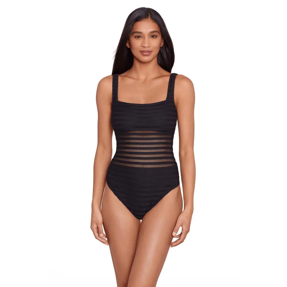 Lauren Ralph Lauren Womens Ottoman Mesh Square Neck Over-the-shoulder One-piece