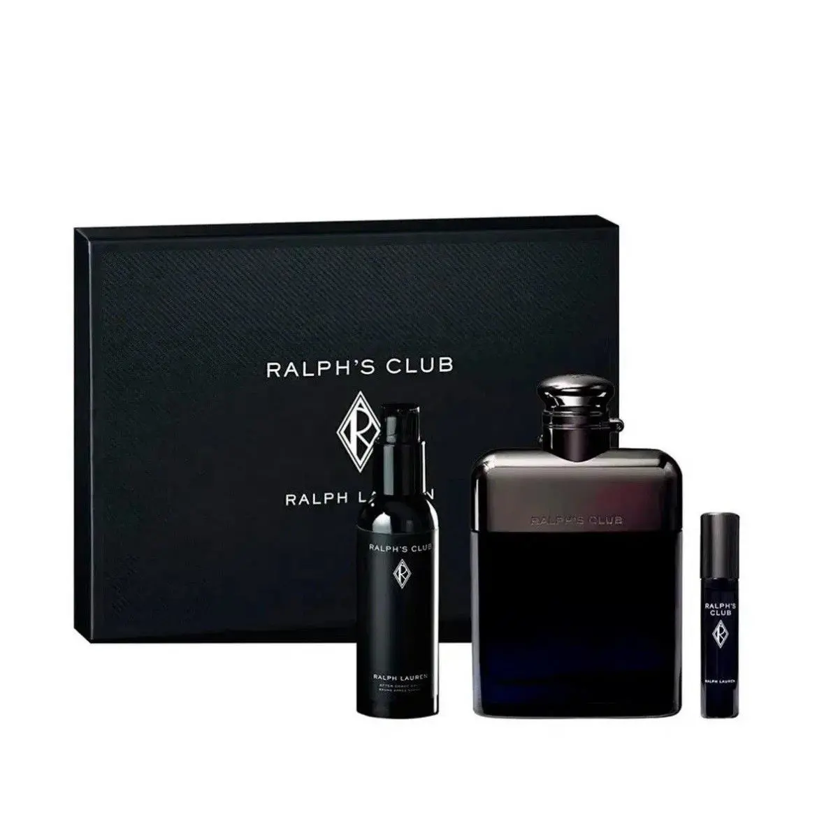 Ralph Lauren Men Ralph`s Club Parfum Gift Set After Shave Balm 3.4 -2.5-0.34 Fl