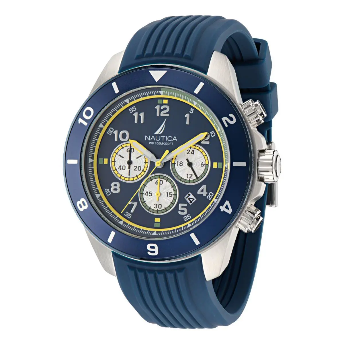 Nautica Sporty One 48mm Chronograph Blue Rubber Mens Watch NAPNOS402