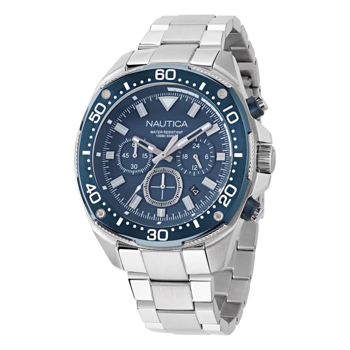 Nautica Nct Blue Sail 46mm Chronograph Blue Dial Mens Watch NAPBSF407 - Dial: Blue, Band: Silver