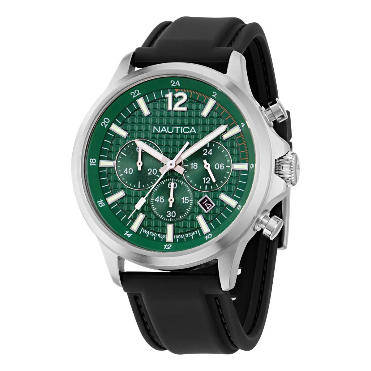 Nautica Nct Blueocean 45mm Green Dial Chronograph Mens Watch NAPBOF401 - Dial: Green, Band: Black