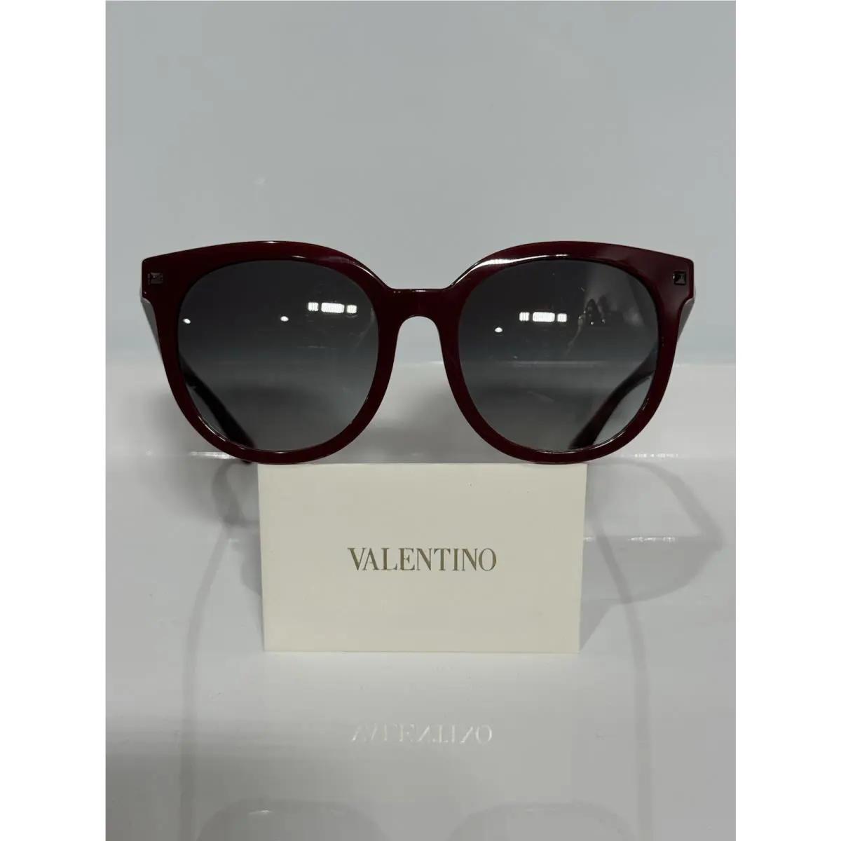 Valentino VA 4083 5139/8G Bordeaux Round Acetate Grey Gradient Sunglasses