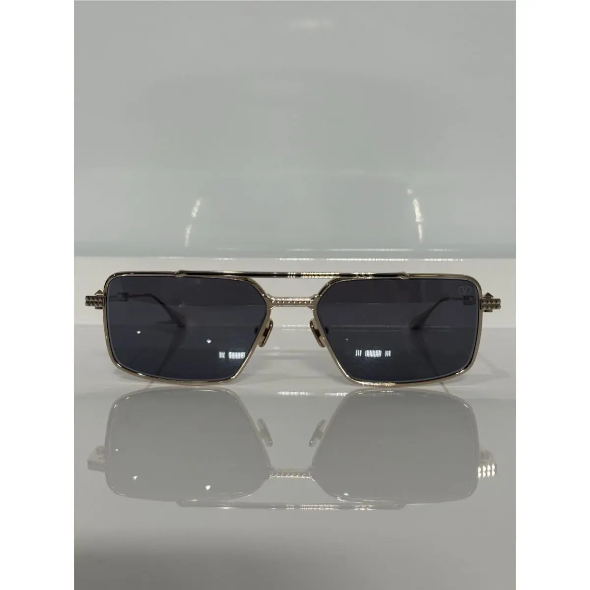 Valentino V-sei VLS-111A-58 Shiny Gold Titanium Square Men’s Sunglasses