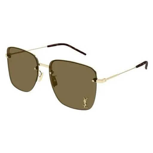 Saint Laurent SL 312 M 014 Gold Frame Brown Ysl Gold Logo Lens Women Sunglasses