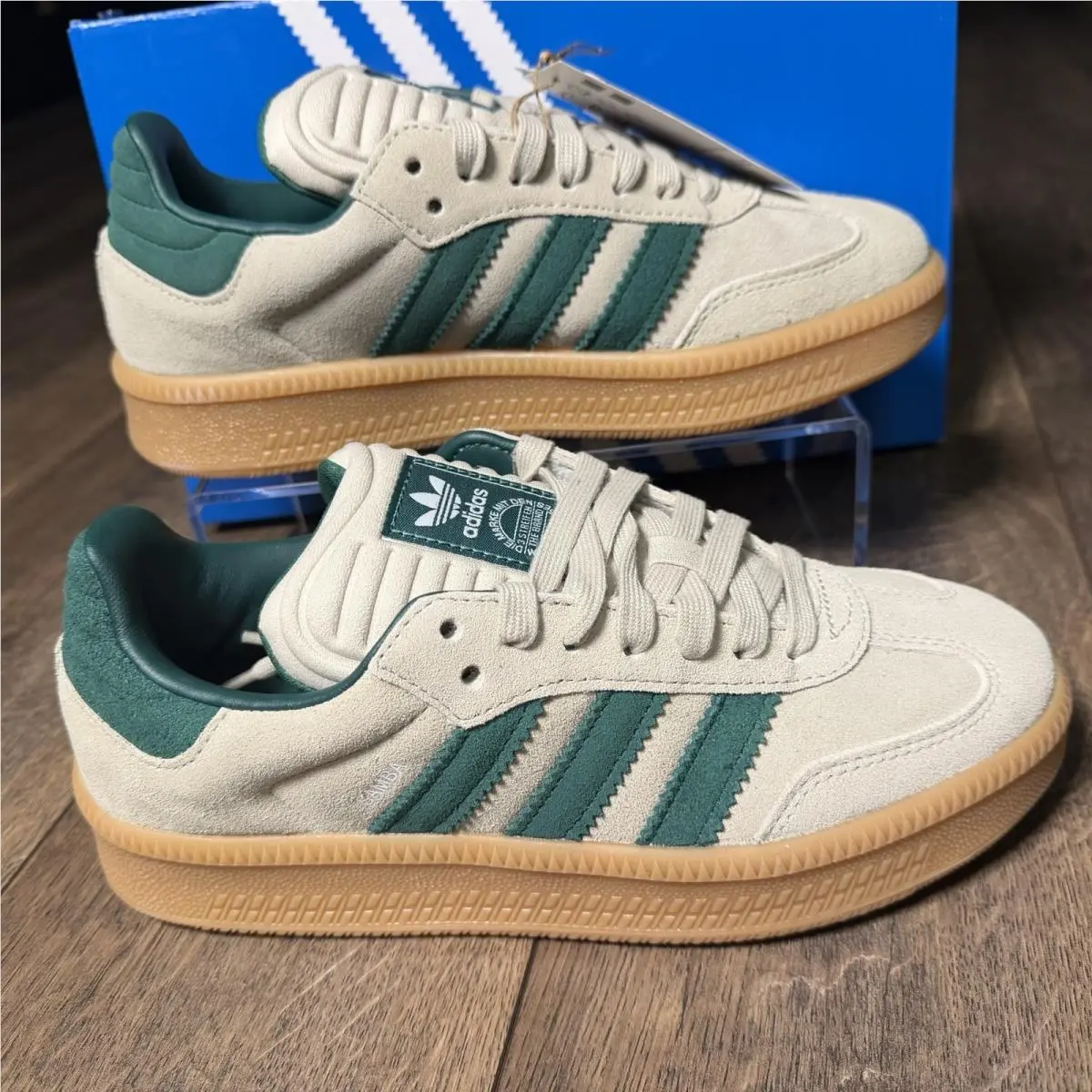 Samba Xlg J Green Cream Gum Sole Suede Sneakers Size 6 JQ9886 by Adidas