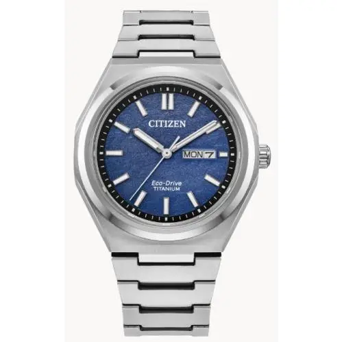 Citizen AW0130-85L Zenshin Men `s Sport/luxury Watch Eco-drive Silver - Dial: Blue, Band: Silver