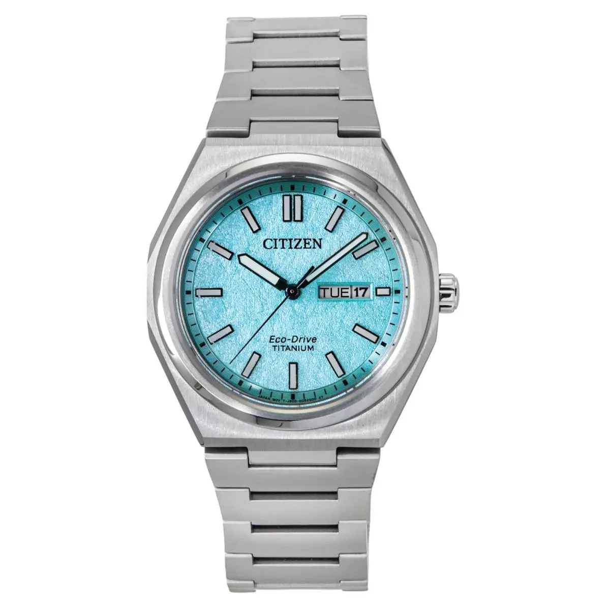 Citizen Super Titanium Turquoise Dial Eco-drive Dress Men`s Watch AW0130-85M - Dial: Turquoise, Band: Silver, Bezel: Silver