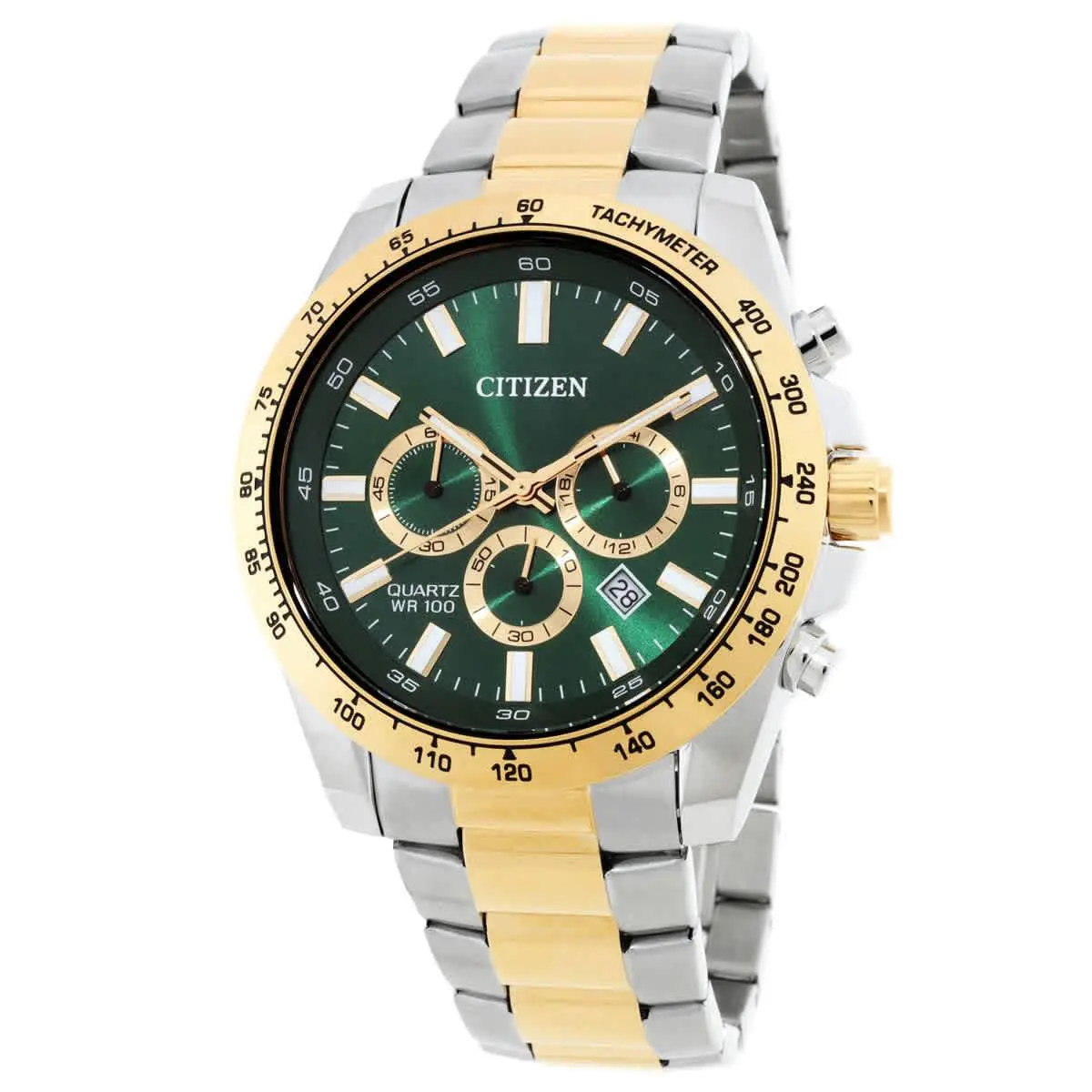Citizen Sports Chronograph Quartz Green Dial Men`s Watch AN8234-58X - Green, Dial: Green, Band: Two-tone (Silver-tone and Gold-tone)
